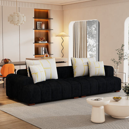 Comodo divano imbottito in velluto a coste con gambe in legno e cuscini - 38,50 x 103,90 x 25,10