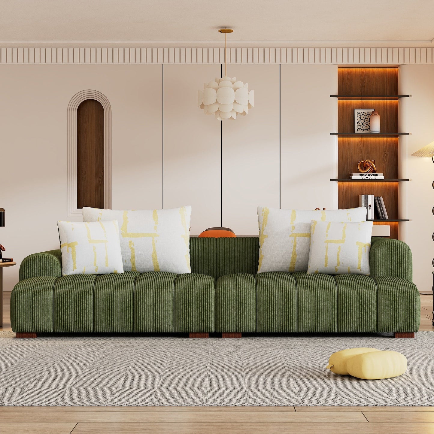 Comodo divano imbottito in velluto a coste con gambe in legno e cuscini - 38,50 x 103,90 x 25,10