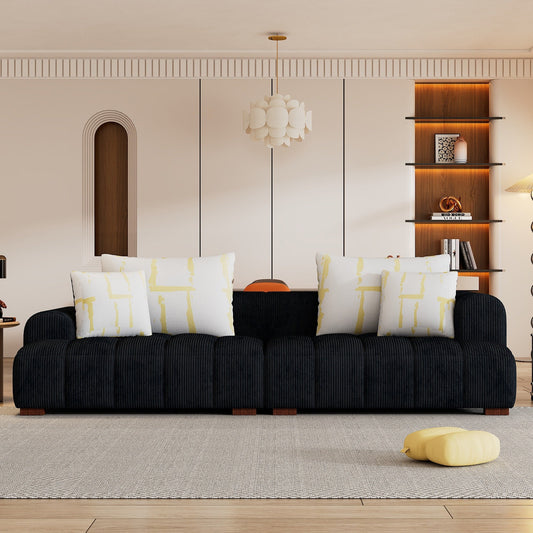 Comodo divano imbottito in velluto a coste con gambe in legno e cuscini - 38,50 x 103,90 x 25,10