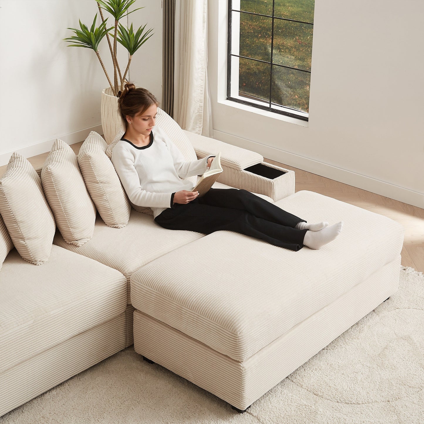 Divano a L in velluto a coste oversize da 104 pollici con chaise longue