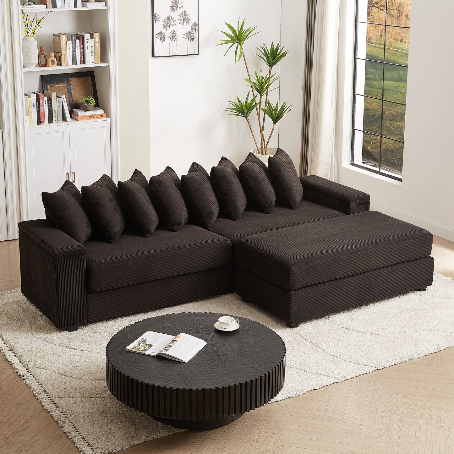 Divano a L in velluto a coste oversize da 104 pollici con chaise longue