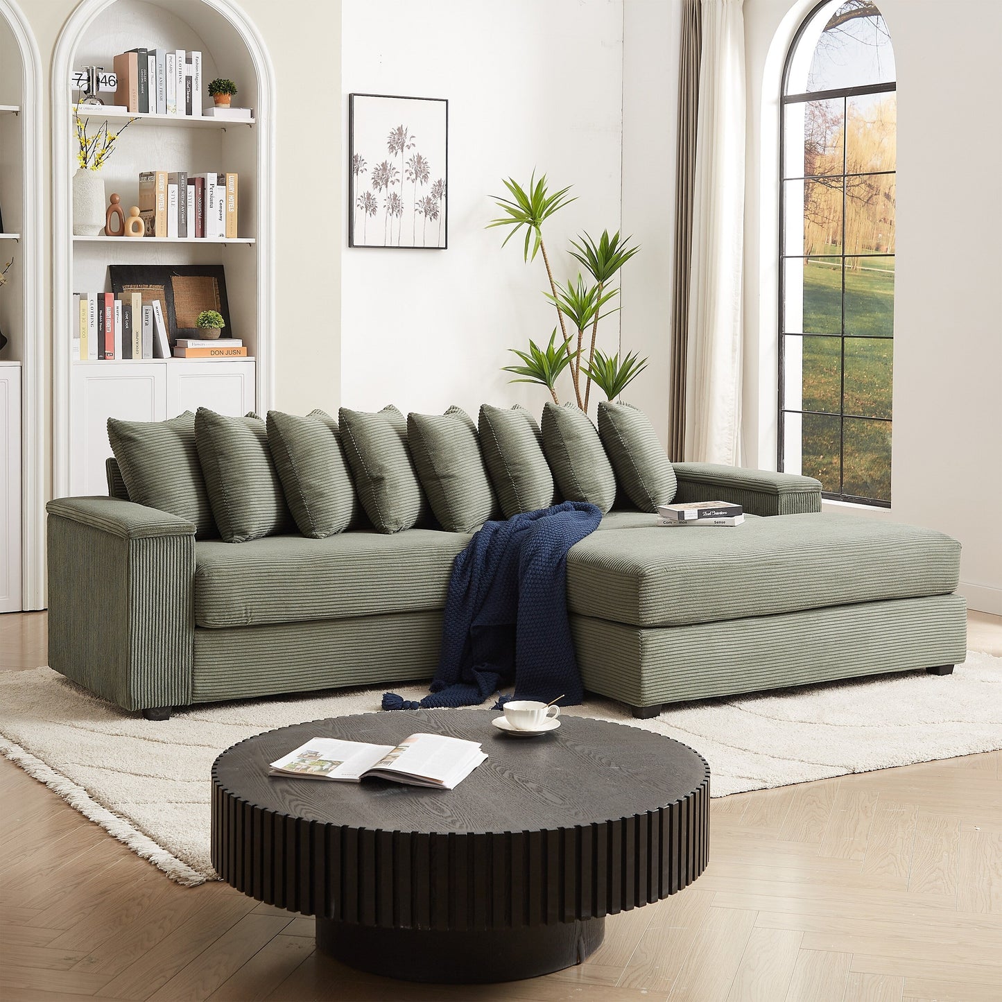 Divano a L in velluto a coste oversize da 104 pollici con chaise longue