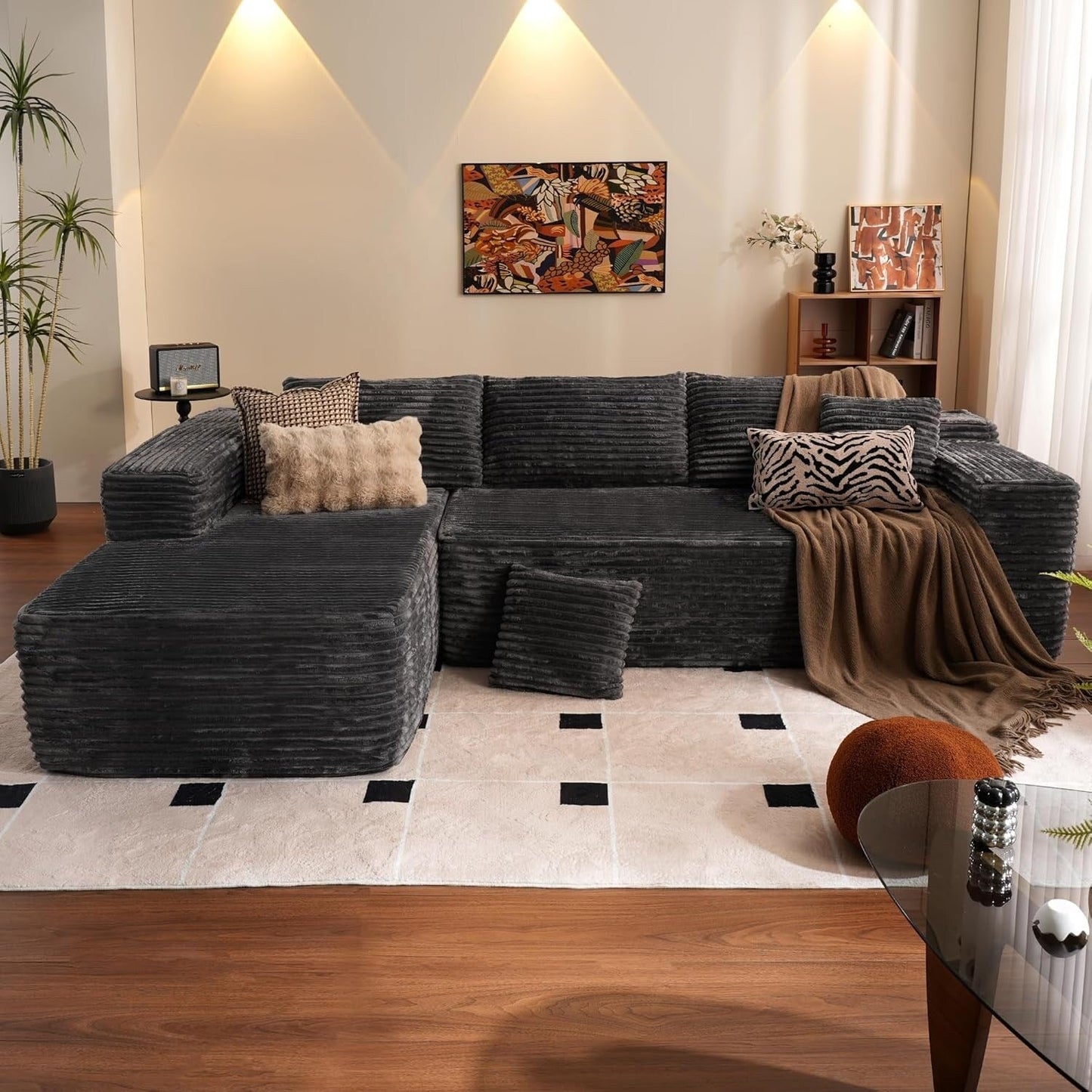 Divano componibile a forma di L 104 - Divano modulare con seduta profonda per soggiorno e camera da letto, senza montaggio