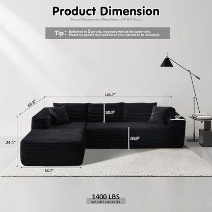 Divano componibile a forma di L 104 - Divano modulare con seduta profonda per soggiorno e camera da letto, senza montaggio