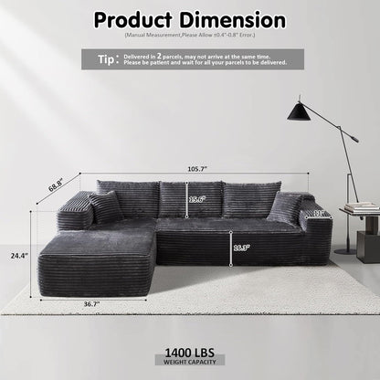 Divano componibile a forma di L 104 - Divano modulare con seduta profonda per soggiorno e camera da letto, senza montaggio