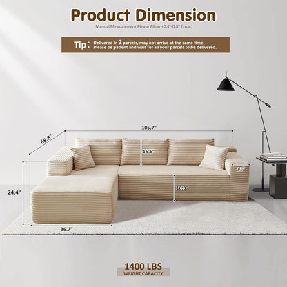 Divano componibile a forma di L 104 - Divano modulare con seduta profonda per soggiorno e camera da letto, senza montaggio