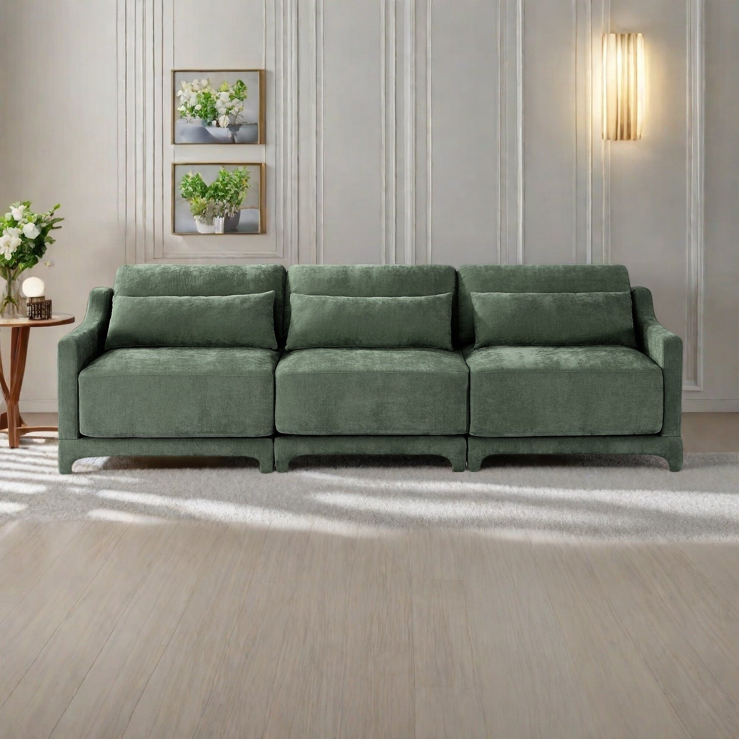 Divano 105.9 Chenille 4 posti con base ergonomica in legno, spugna ad alta resilienza per soggiorno