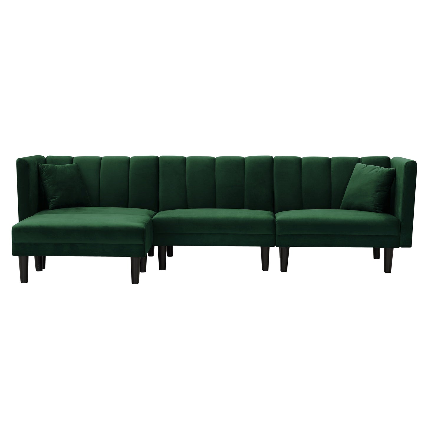 Divano componibile reversibile in velluto da 106,7'' a 3 posti con divano letto, chaise longue, schienale regolabile e cuscini