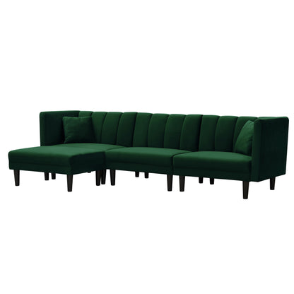 Divano componibile reversibile a 3 posti in velluto da 106,7'', divano letto trasformabile, con schienale regolabile, chaise longue e 2 cuscini