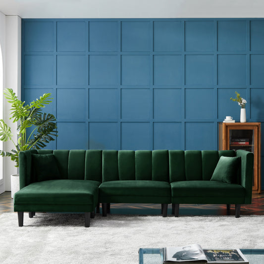 Divano componibile reversibile a 3 posti in velluto da 106,7'', divano letto trasformabile, con schienale regolabile, chaise longue e 2 cuscini