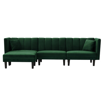Divano componibile reversibile in velluto da 106,7'' a 3 posti, divano letto trasformabile con 2 cuscini, chaise longue, angoli regolabili, gambe in plastica