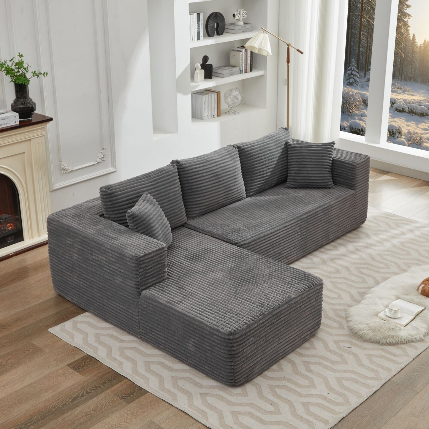 Divano componibile 106 Cloud a forma di L con chaise longue rivolta a sinistra, divano modulare moderno con seduta profonda per soggiorno, non richiede montaggio