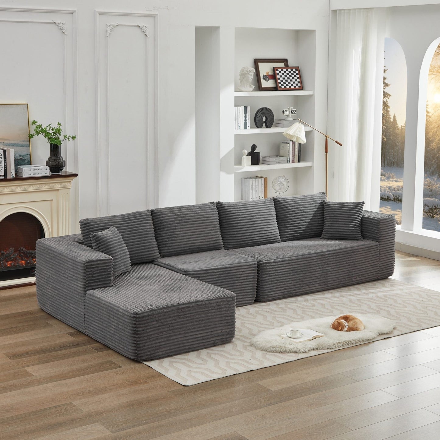 Divano componibile 106 Cloud a forma di L con chaise longue rivolta a sinistra, divano modulare moderno con seduta profonda per soggiorno, non richiede montaggio
