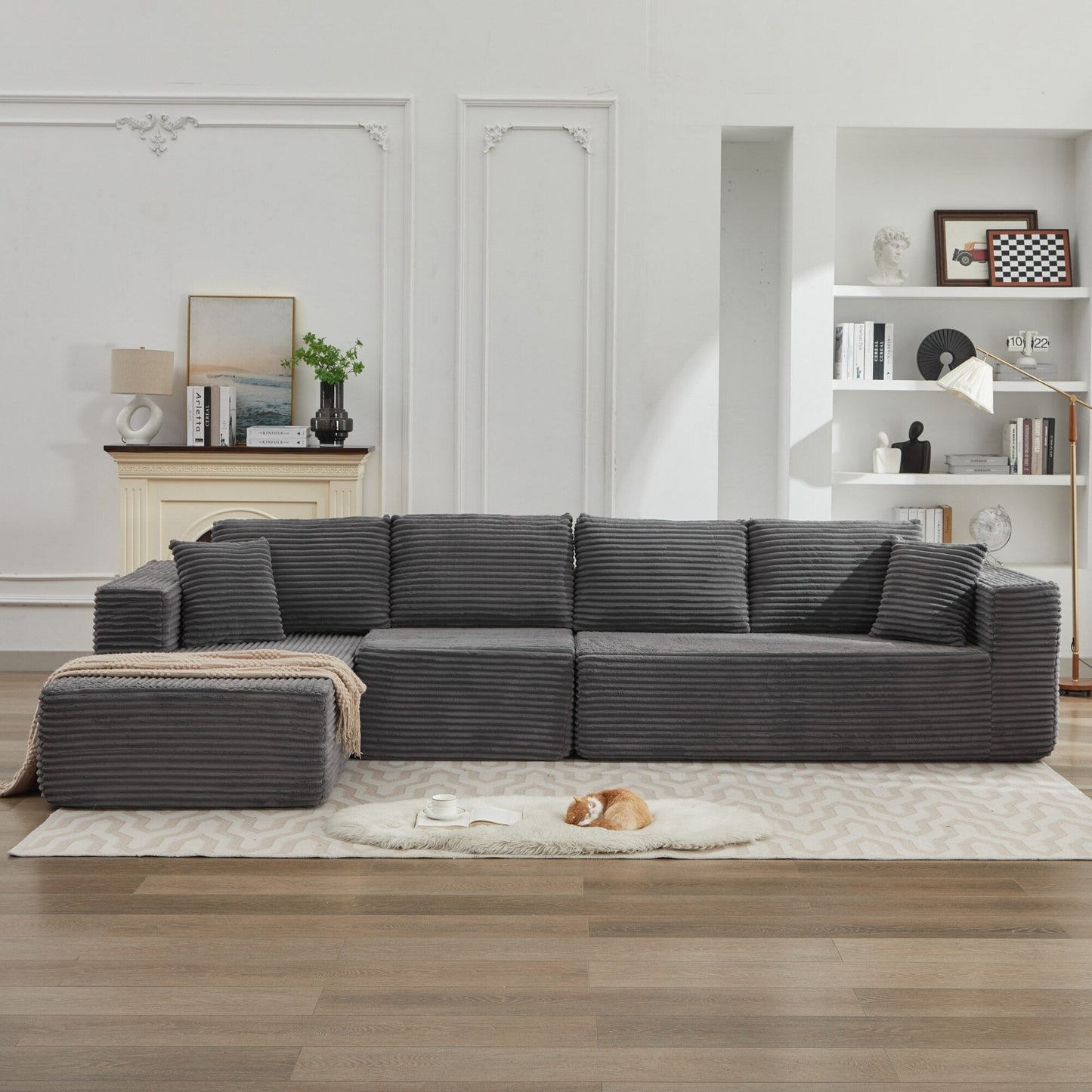 Divano componibile 106 Cloud a forma di L con chaise longue rivolta a sinistra, divano modulare moderno con seduta profonda per soggiorno, non richiede montaggio