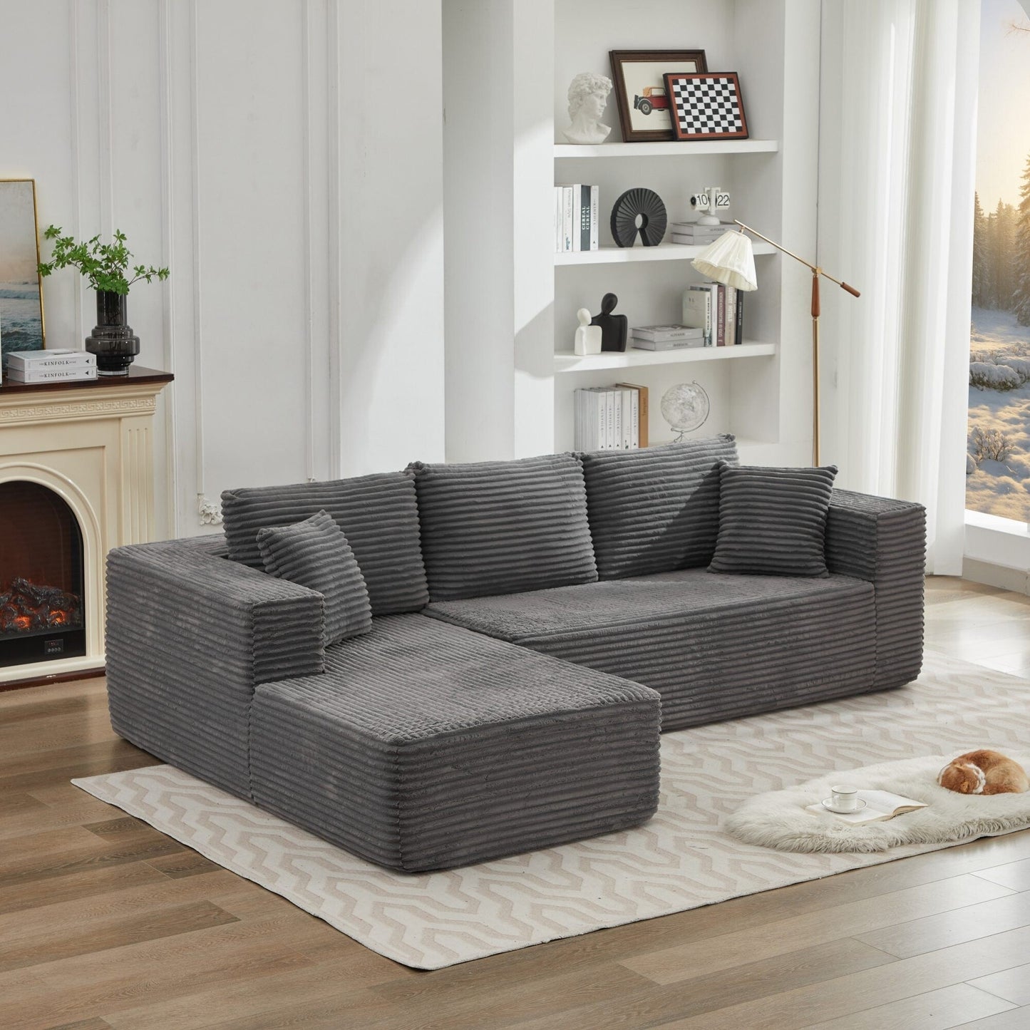 Divano componibile 106 Cloud a forma di L con chaise longue rivolta a sinistra, divano modulare moderno con seduta profonda per soggiorno, non richiede montaggio