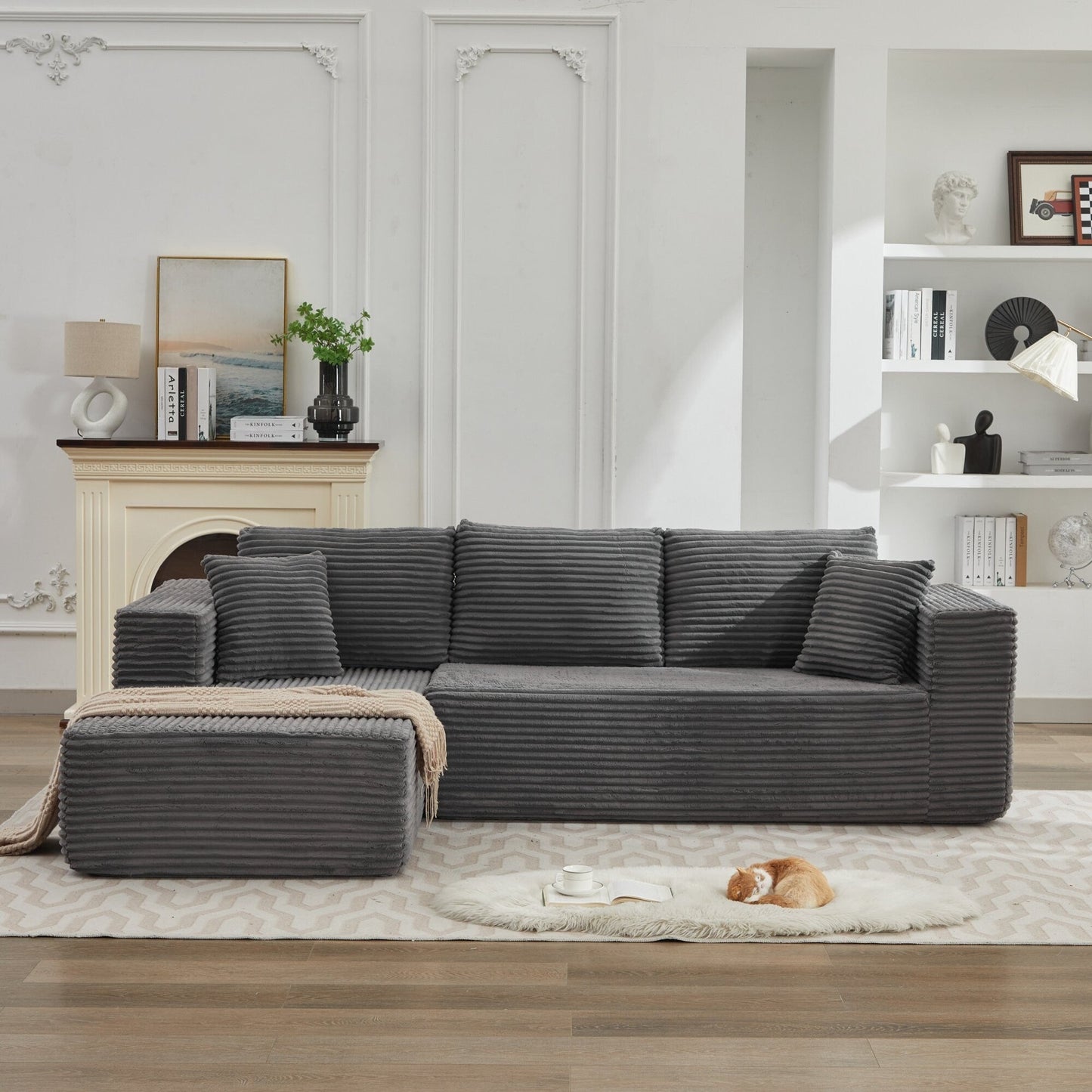 Divano componibile 106 Cloud a forma di L con chaise longue rivolta a sinistra, divano modulare moderno con seduta profonda per soggiorno, non richiede montaggio