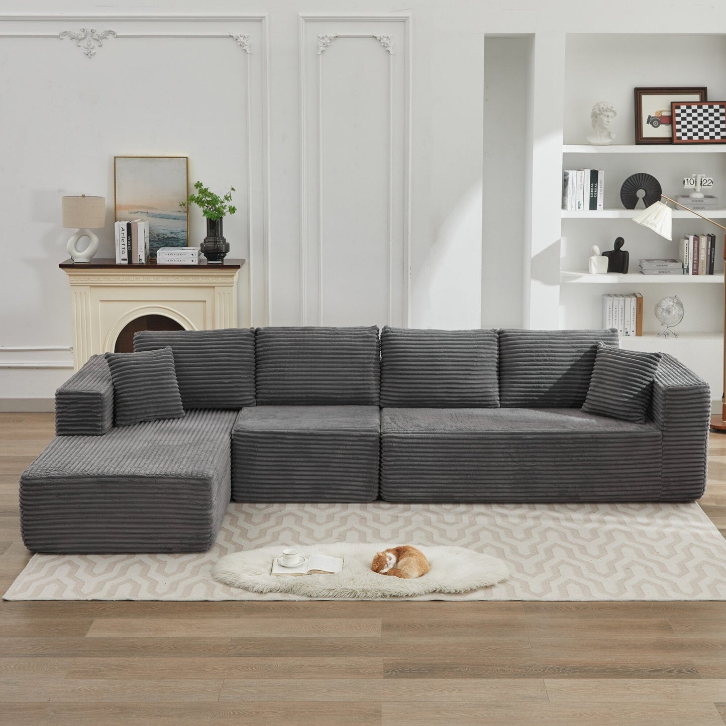 Divano componibile 106 Cloud a forma di L con chaise longue rivolta a sinistra, divano modulare moderno con seduta profonda per soggiorno, non richiede montaggio