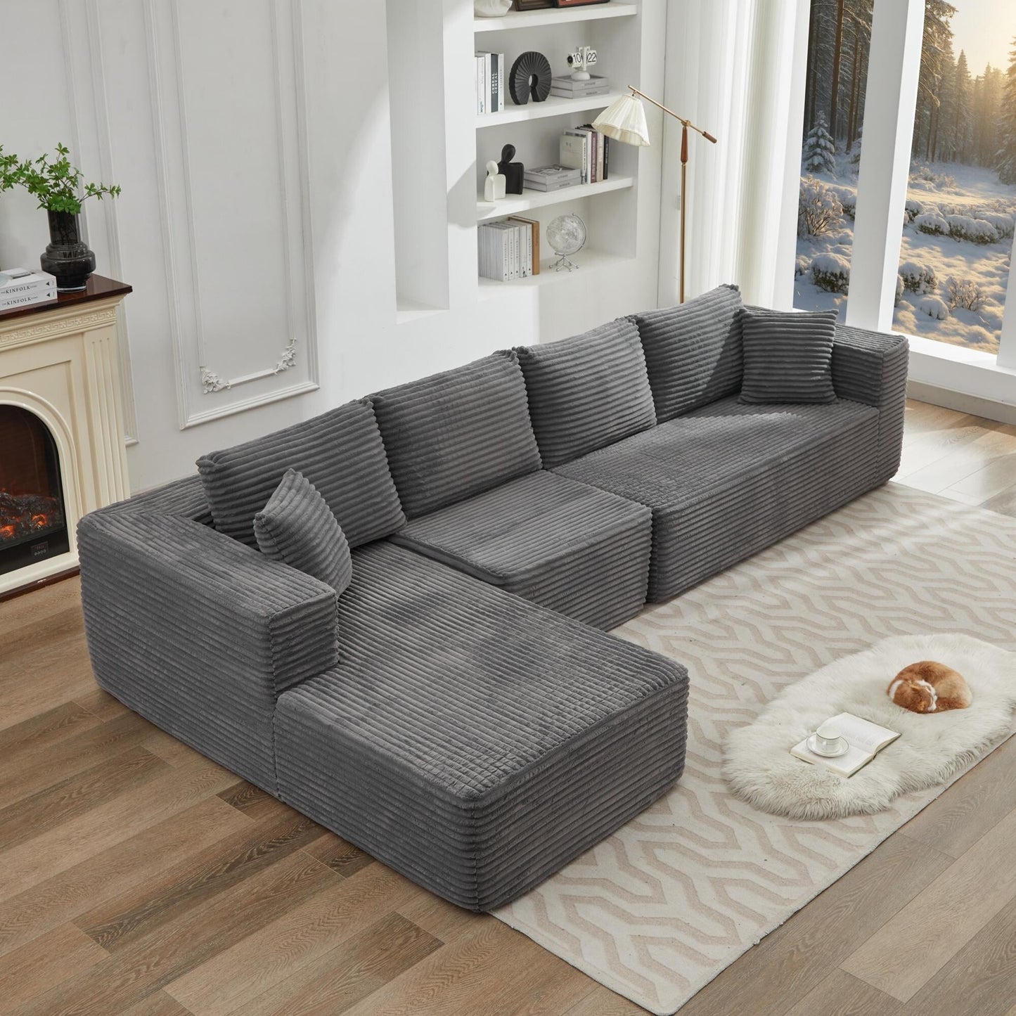 Divano componibile 106 Cloud a forma di L con chaise longue rivolta a sinistra, divano modulare moderno con seduta profonda per soggiorno, non richiede montaggio