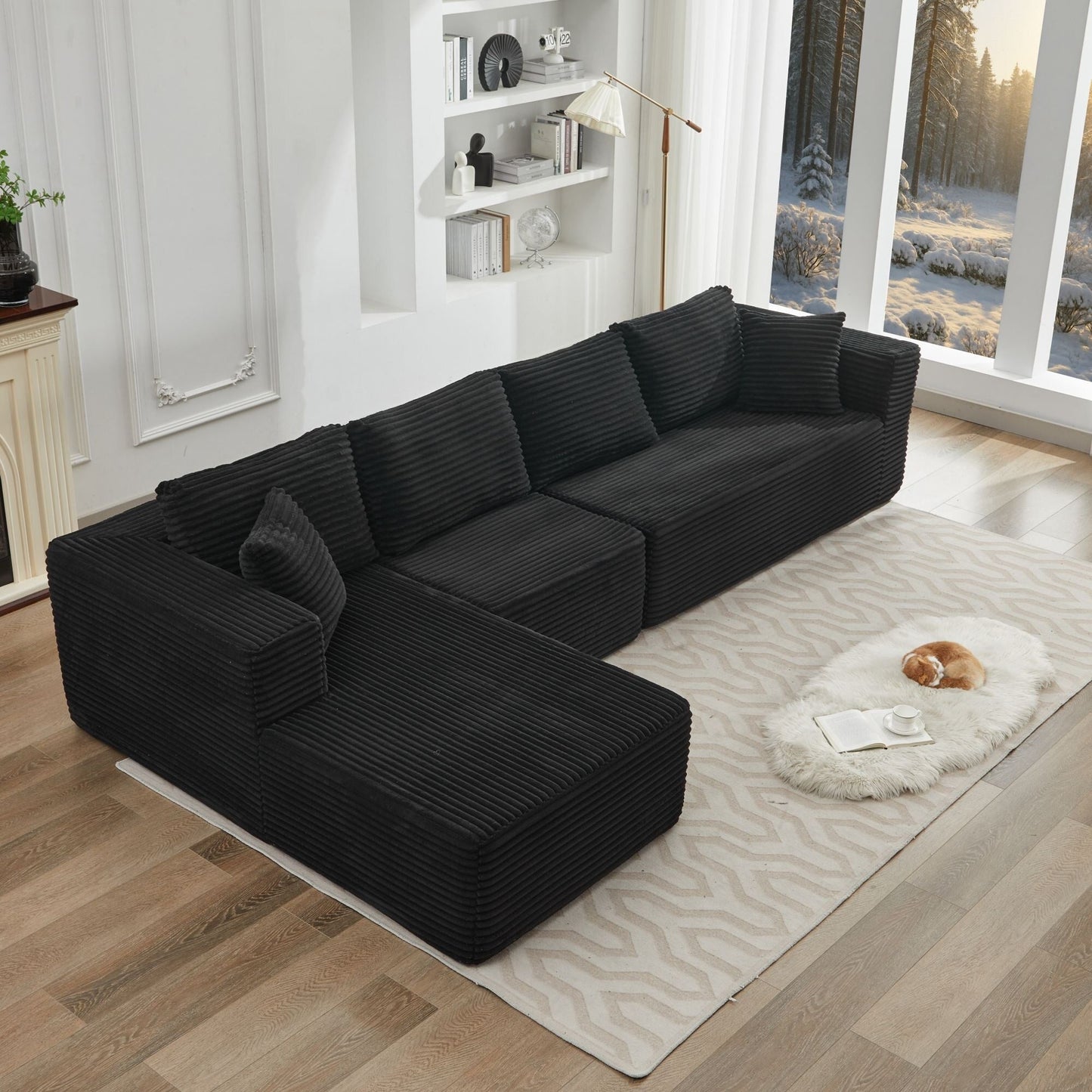 Divano componibile 106 Cloud a forma di L con chaise longue rivolta a sinistra, divano modulare moderno con seduta profonda per soggiorno, non richiede montaggio