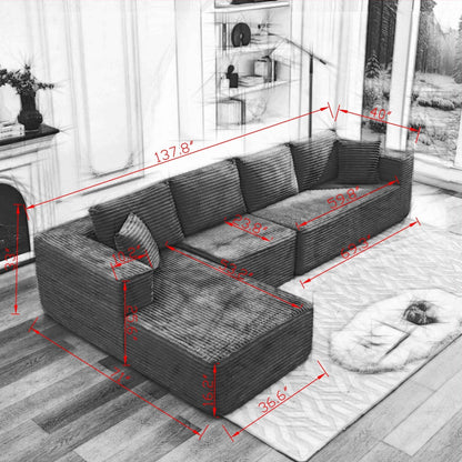 Divano componibile 106 Cloud a forma di L con chaise longue rivolta a sinistra, divano modulare moderno con seduta profonda per soggiorno, non richiede montaggio