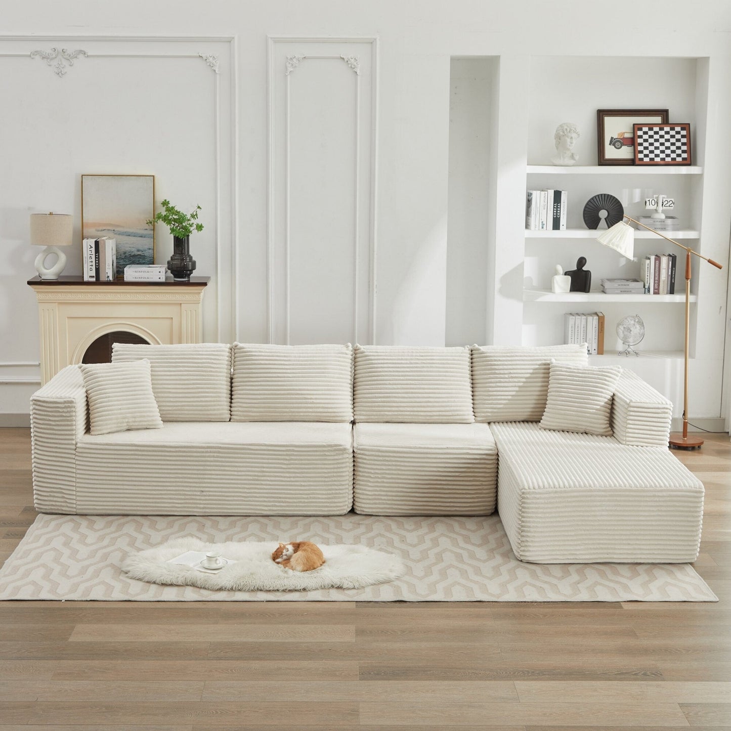 Divano componibile 106 Cloud a forma di L con chaise longue rivolta a destra, divano modulare moderno con seduta profonda per soggiorno, non richiede montaggio