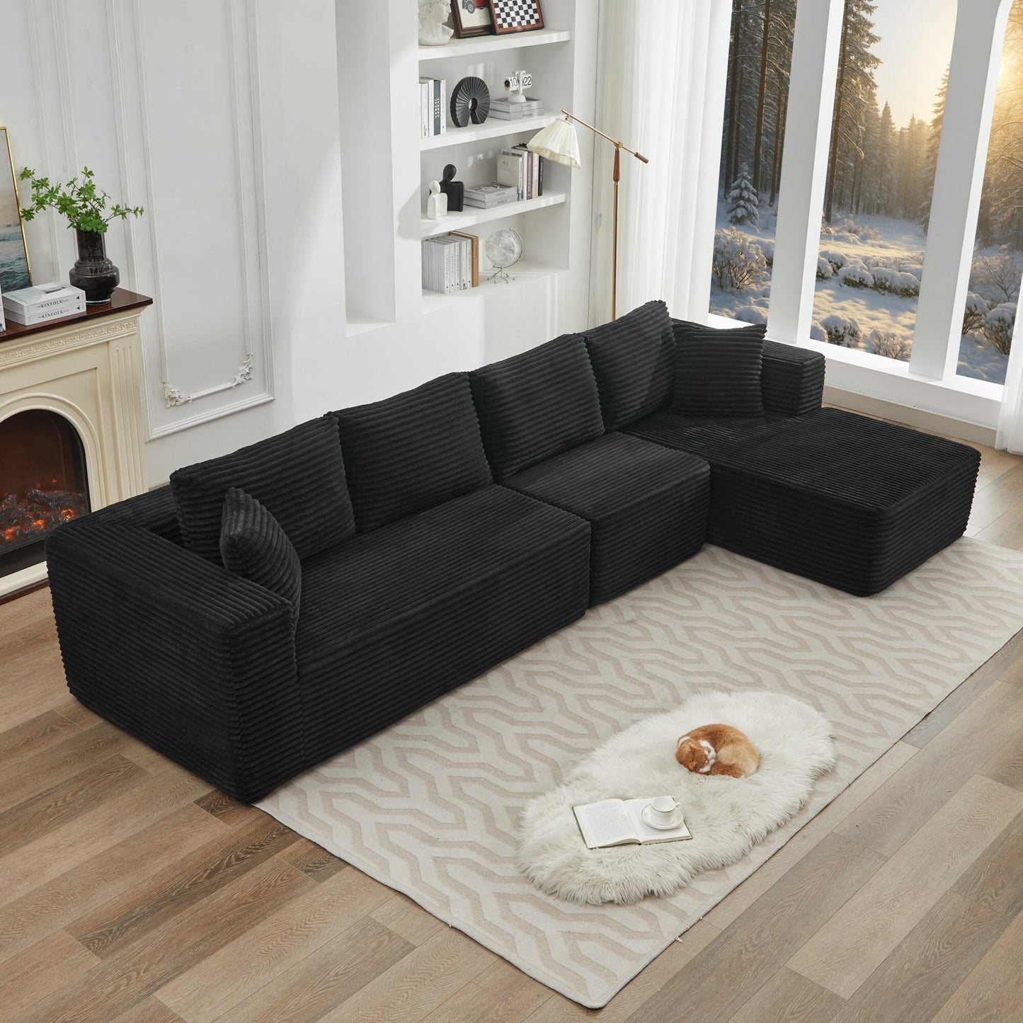 Divano componibile 106 Cloud a forma di L con chaise longue rivolta a destra, divano modulare moderno con seduta profonda per soggiorno, non richiede montaggio