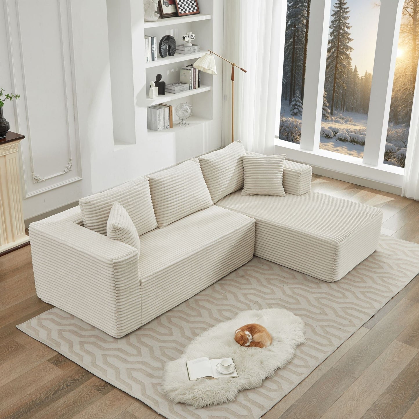 Divano componibile 106 Cloud a forma di L con chaise longue rivolta a destra, divano modulare moderno con seduta profonda per soggiorno, non richiede montaggio