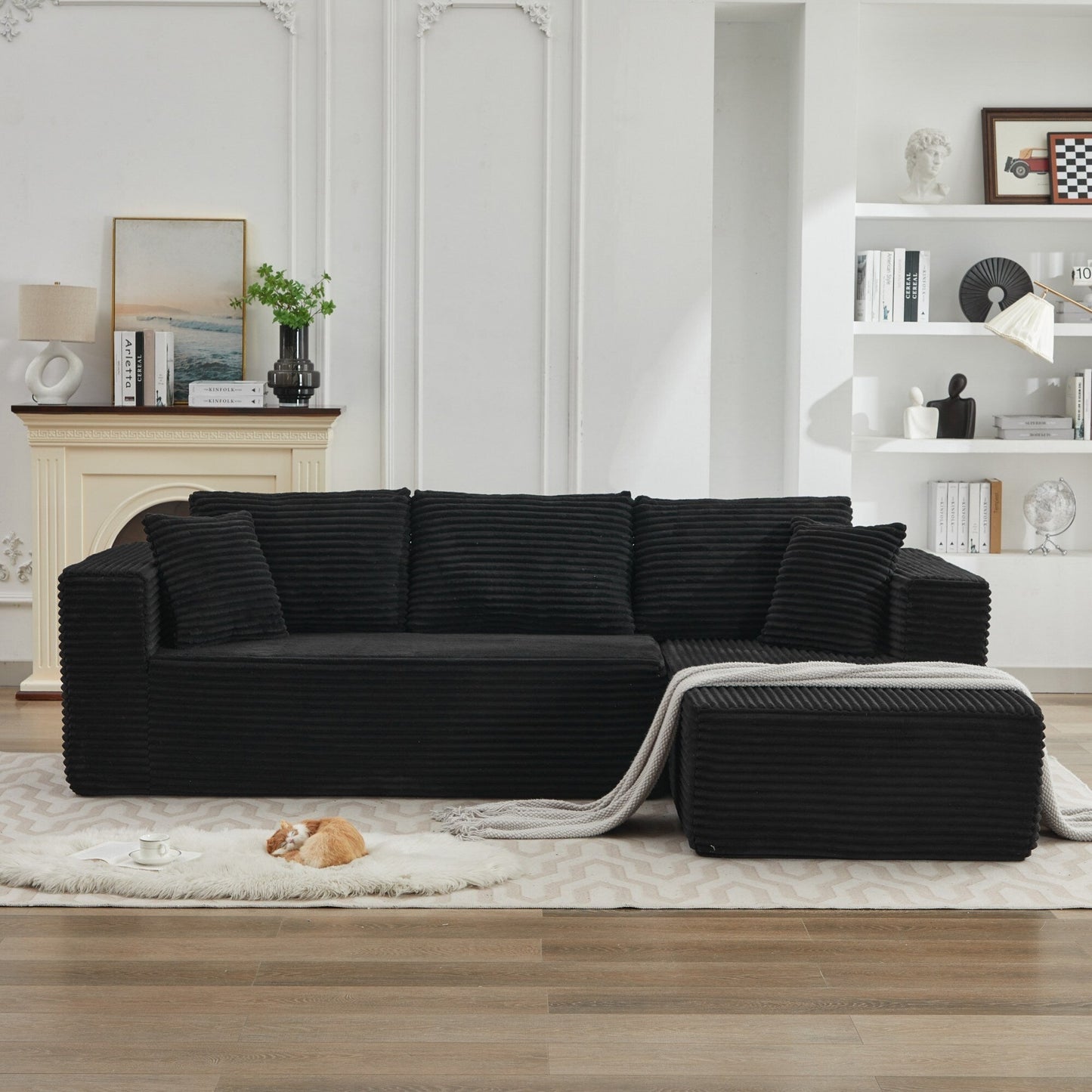 Divano componibile 106 Cloud a forma di L con chaise longue rivolta a destra, divano modulare moderno con seduta profonda per soggiorno, non richiede montaggio