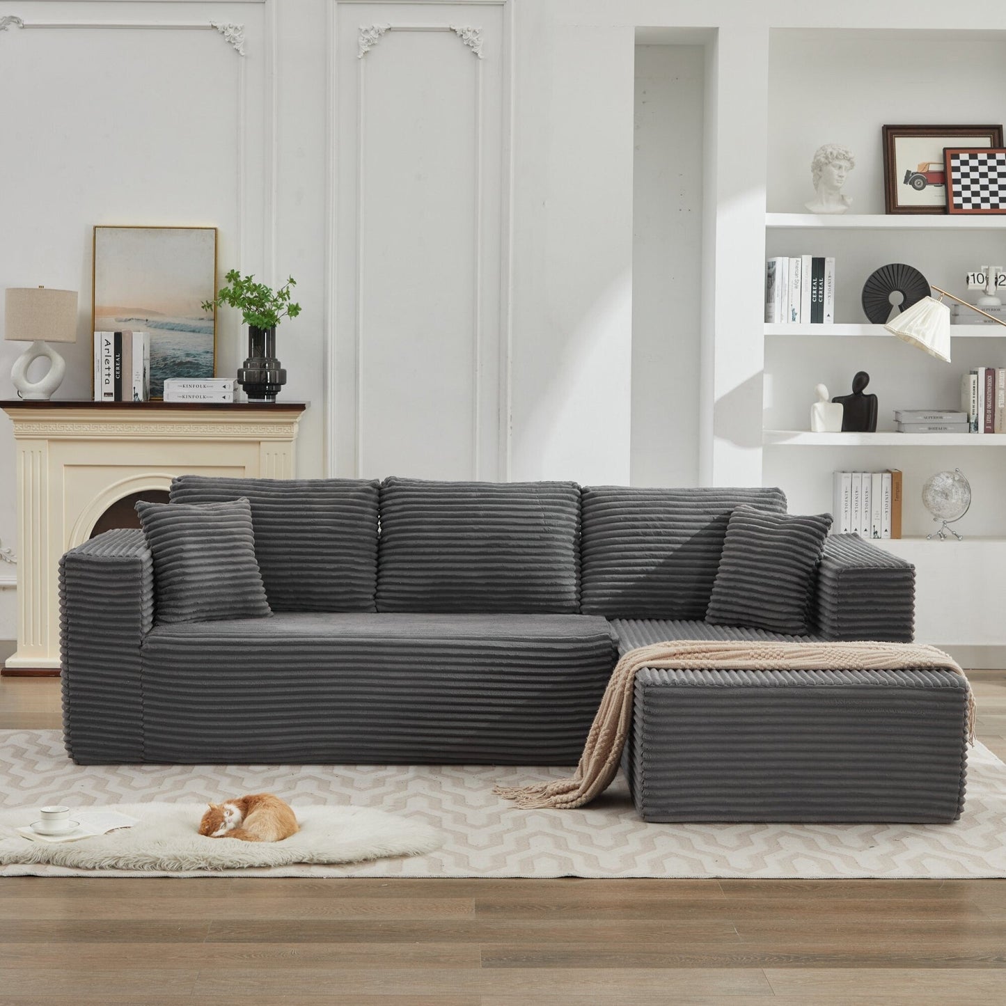Divano componibile 106 Cloud a forma di L con chaise longue rivolta a destra, divano modulare moderno con seduta profonda per soggiorno, non richiede montaggio