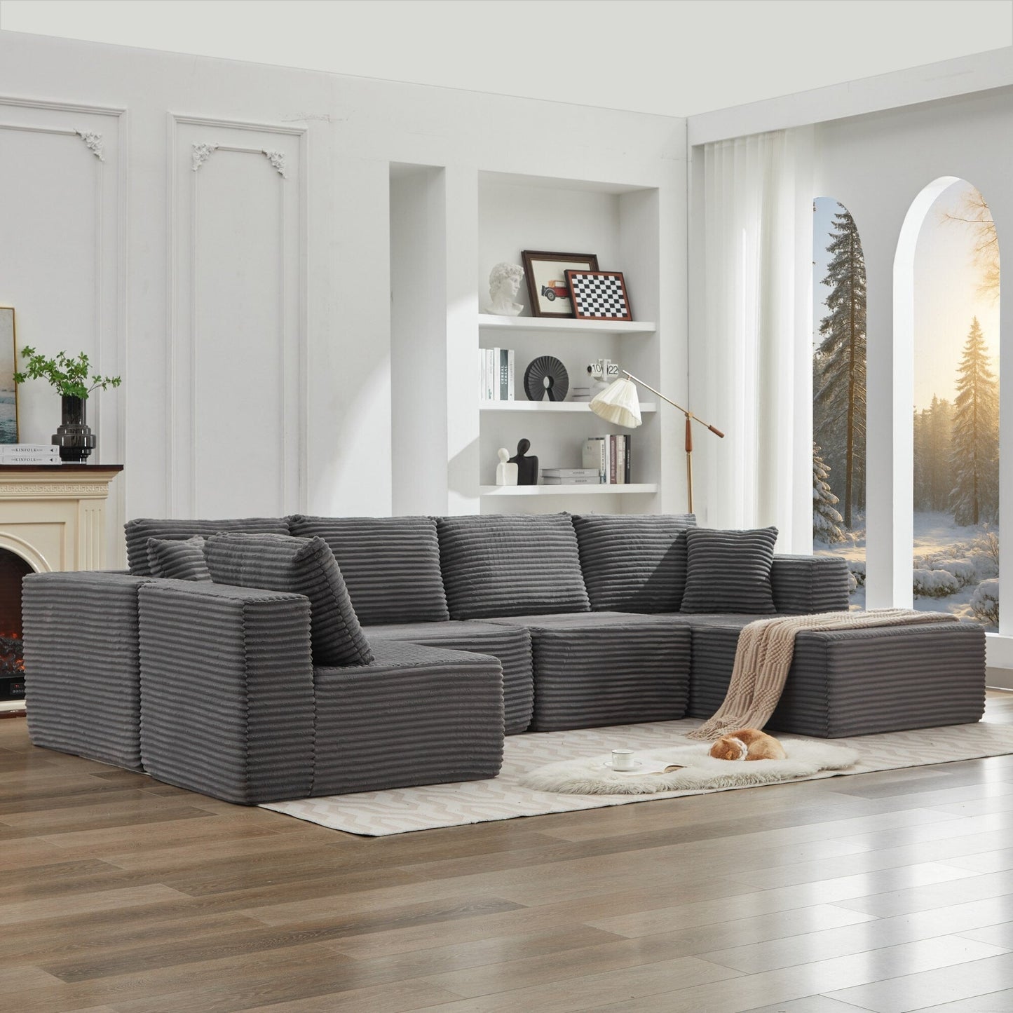 Divano componibile 106 Cloud a forma di L con chaise longue rivolta a destra, divano modulare moderno con seduta profonda per soggiorno, non richiede montaggio