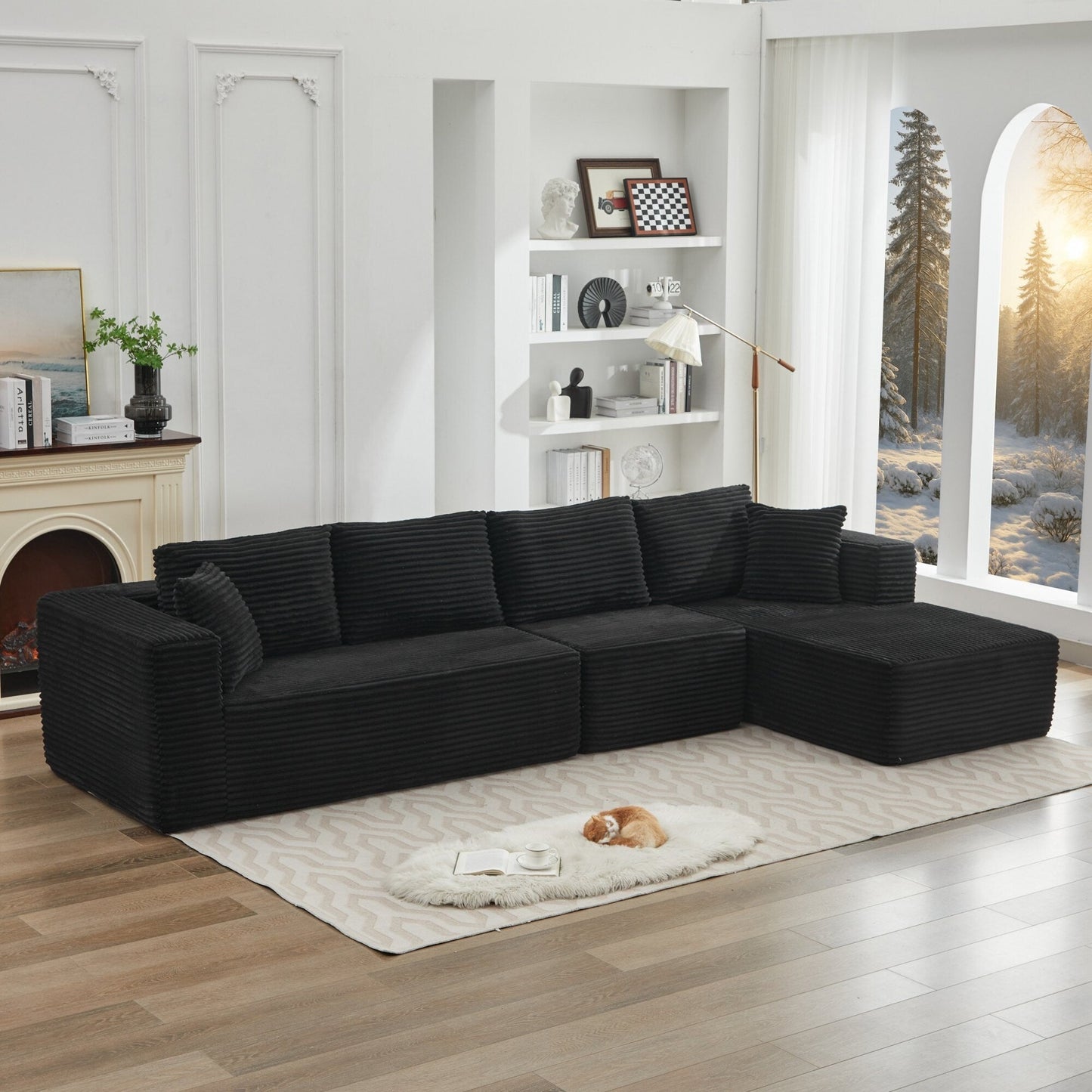 Divano componibile 106 Cloud a forma di L con chaise longue rivolta a destra, divano modulare moderno con seduta profonda per soggiorno, non richiede montaggio