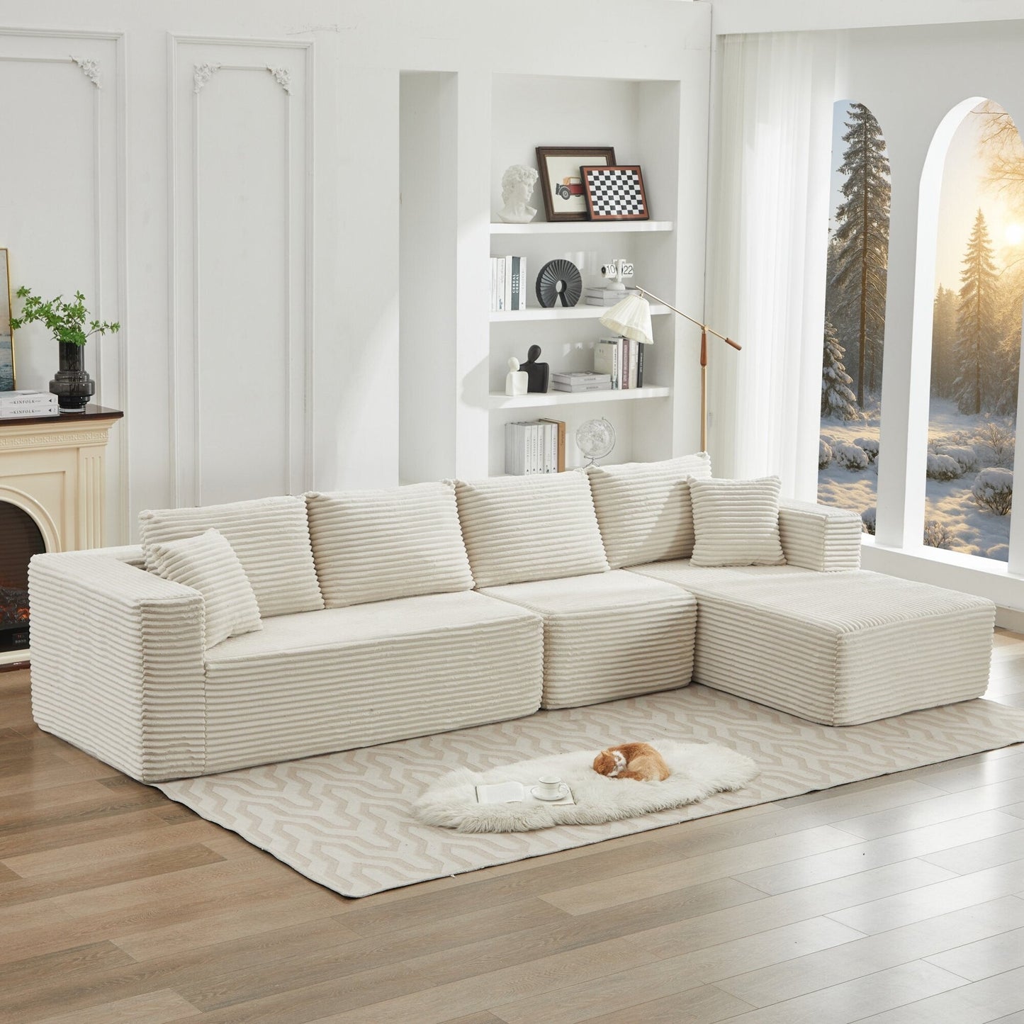 Divano componibile 106 Cloud a forma di L con chaise longue rivolta a destra, divano modulare moderno con seduta profonda per soggiorno, non richiede montaggio