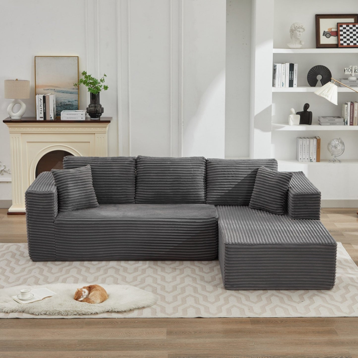 Divano componibile 106 Cloud a forma di L con chaise longue rivolta a destra, divano modulare moderno con seduta profonda per soggiorno, non richiede montaggio