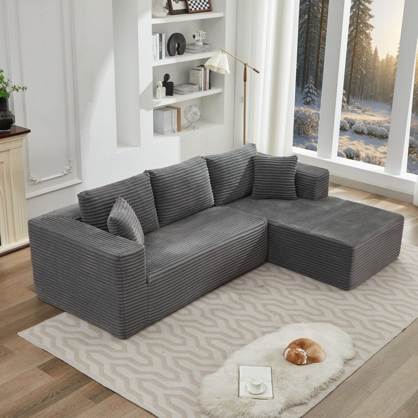 Divano componibile 106 Cloud a forma di L con chaise longue rivolta a destra, divano modulare moderno con seduta profonda per soggiorno, non richiede montaggio