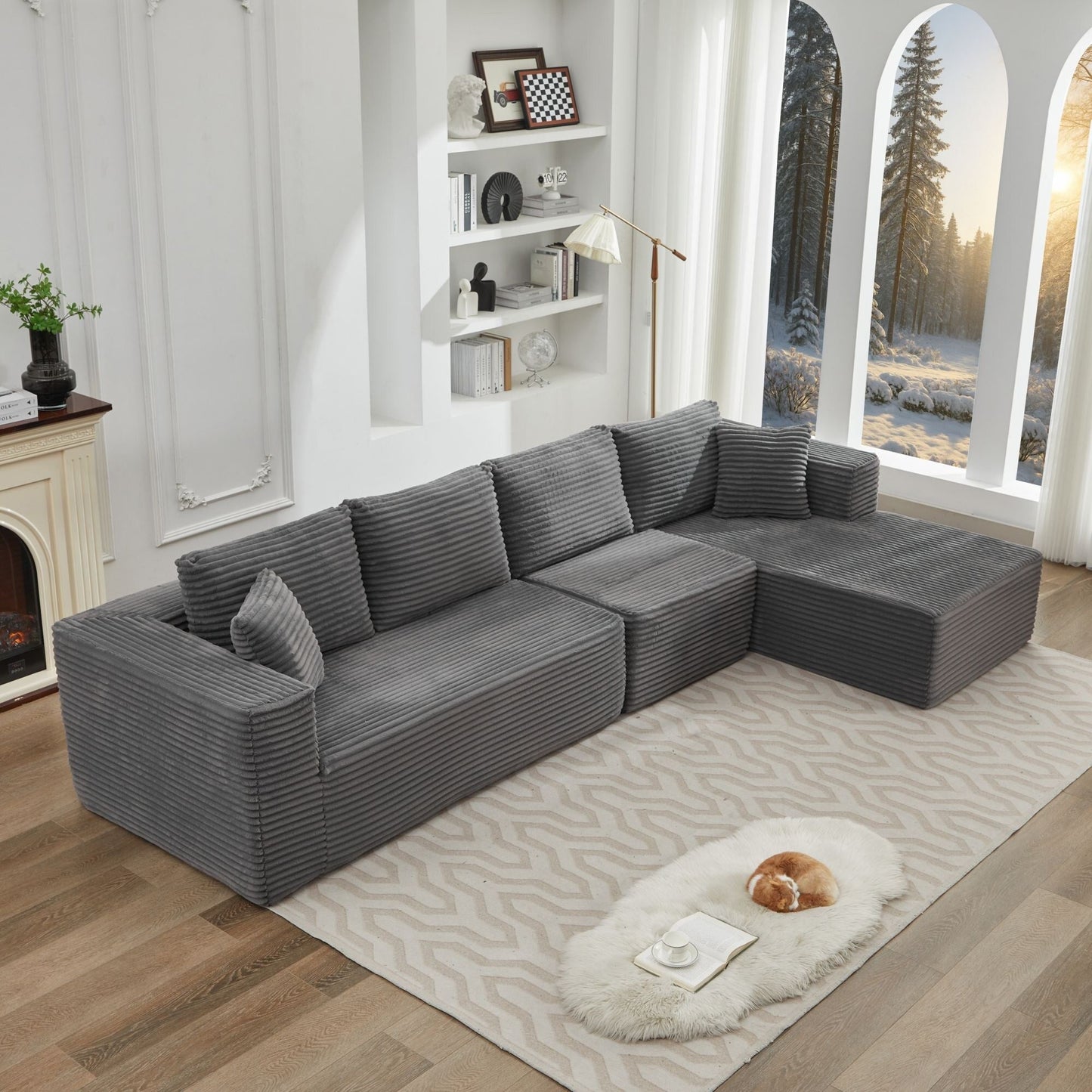 Divano componibile 106 Cloud a forma di L con chaise longue rivolta a destra, divano modulare moderno con seduta profonda per soggiorno, non richiede montaggio