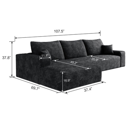 Divano componibile modulare in velluto a coste da 107 pollici con chaise longue e seduta profonda per soggiorno, camera da letto