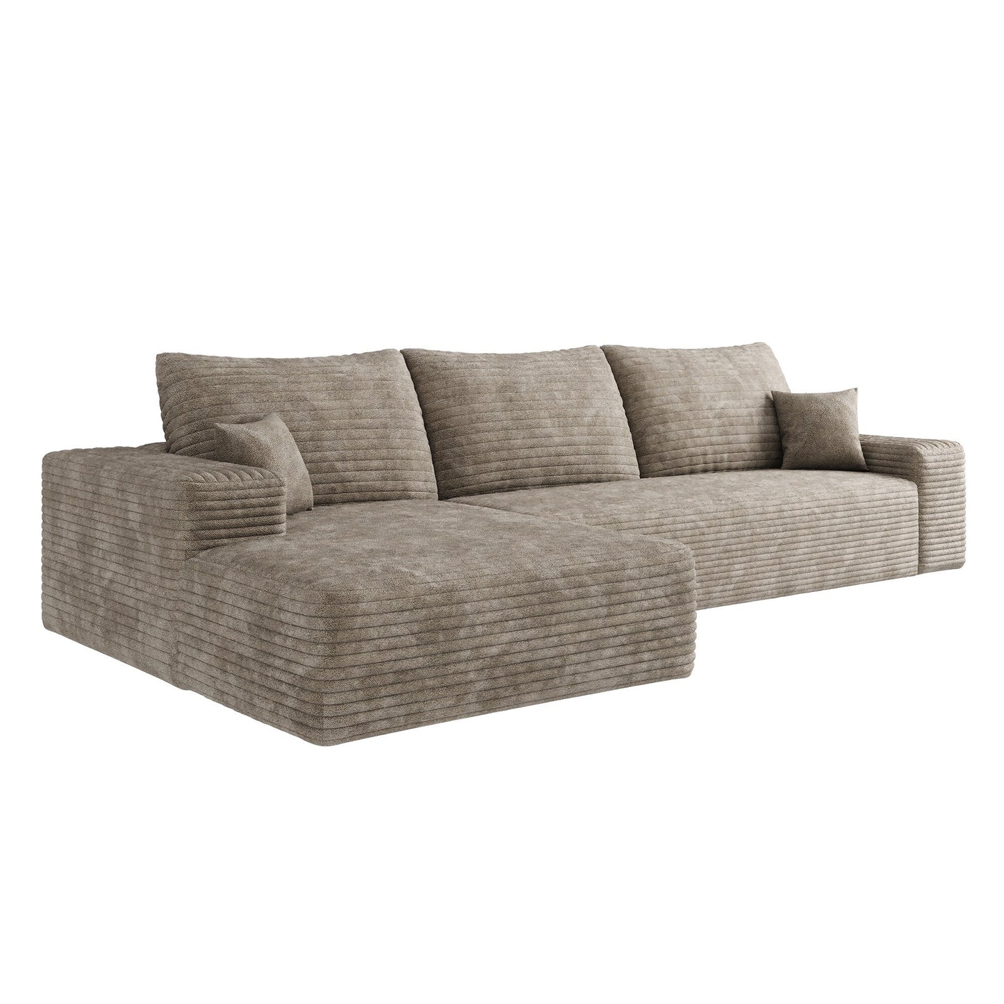 Divano componibile modulare in velluto a coste da 107 pollici con chaise longue e seduta profonda per soggiorno, camera da letto