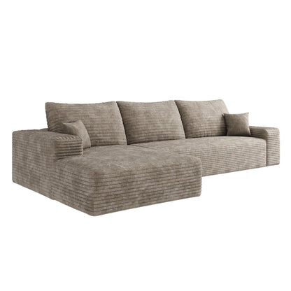Divano componibile modulare in velluto a coste da 107 pollici con chaise longue e seduta profonda per soggiorno, camera da letto