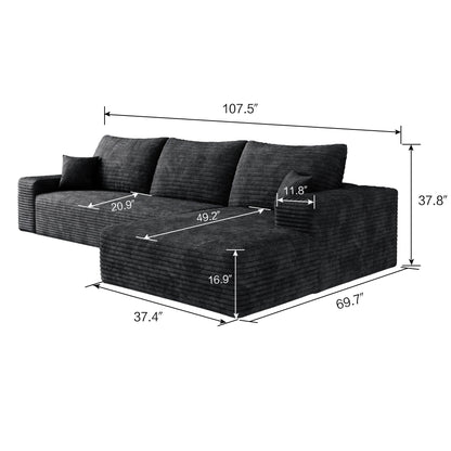 Divano componibile modulare in velluto a coste da 107 pollici con chaise longue e seduta profonda per soggiorno, camera da letto