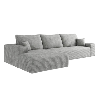 Divano componibile modulare in velluto a coste da 107 pollici con chaise longue e seduta profonda per soggiorno, camera da letto