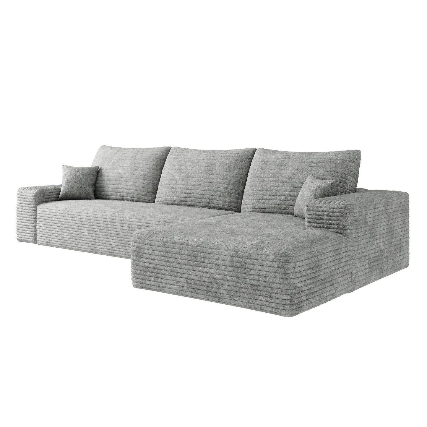 Divano componibile modulare in velluto a coste da 107 pollici con chaise longue e seduta profonda per soggiorno, camera da letto