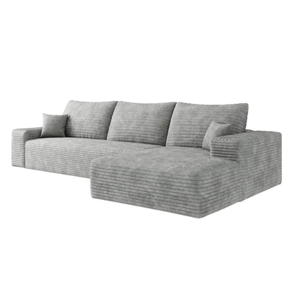 Divano componibile modulare in velluto a coste da 107 pollici con chaise longue e seduta profonda per soggiorno, camera da letto