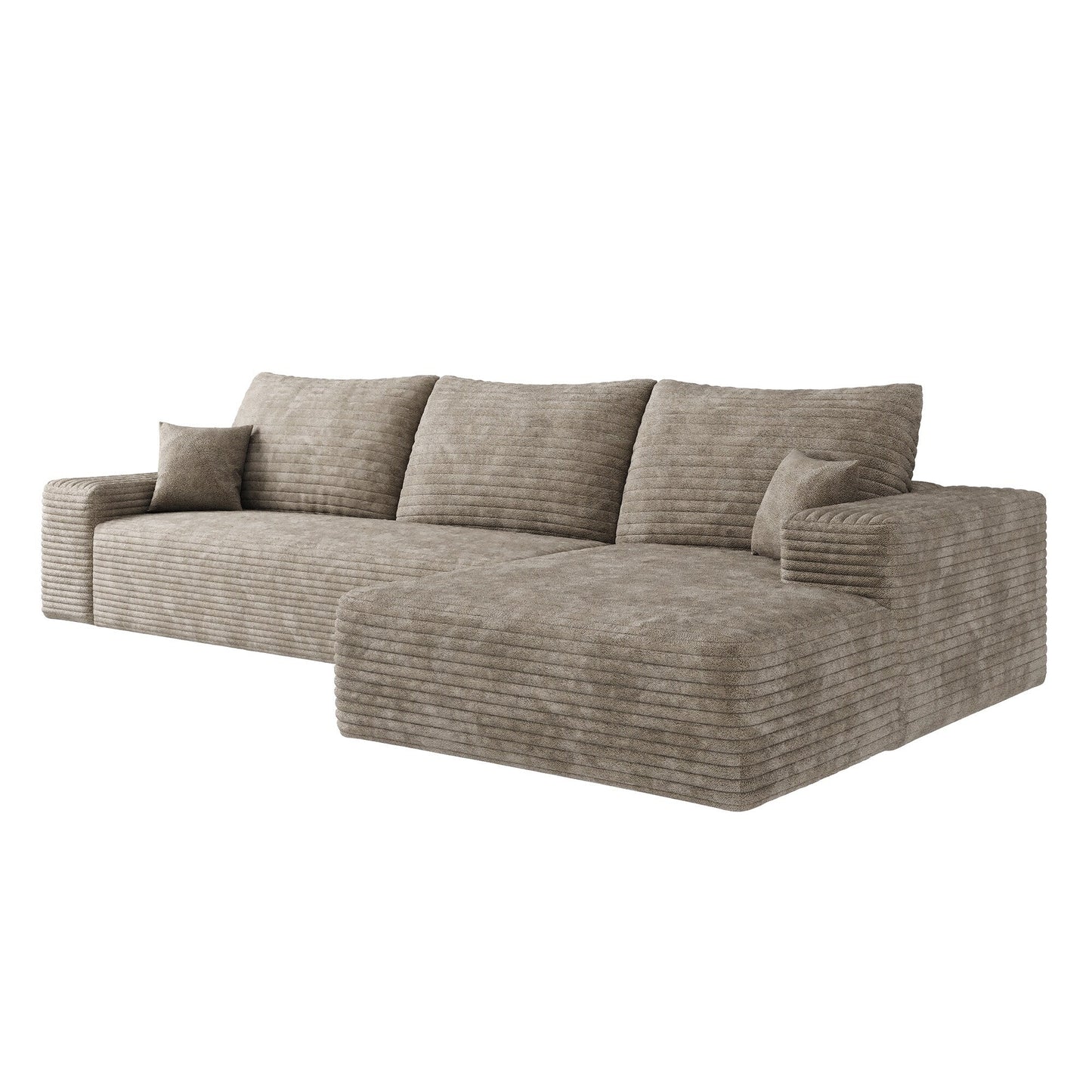 Divano componibile modulare in velluto a coste da 107 pollici con chaise longue e seduta profonda per soggiorno, camera da letto