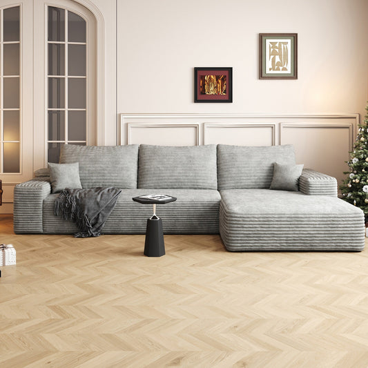 Divano componibile modulare in velluto a coste da 107 pollici con chaise longue e seduta profonda per soggiorno, camera da letto