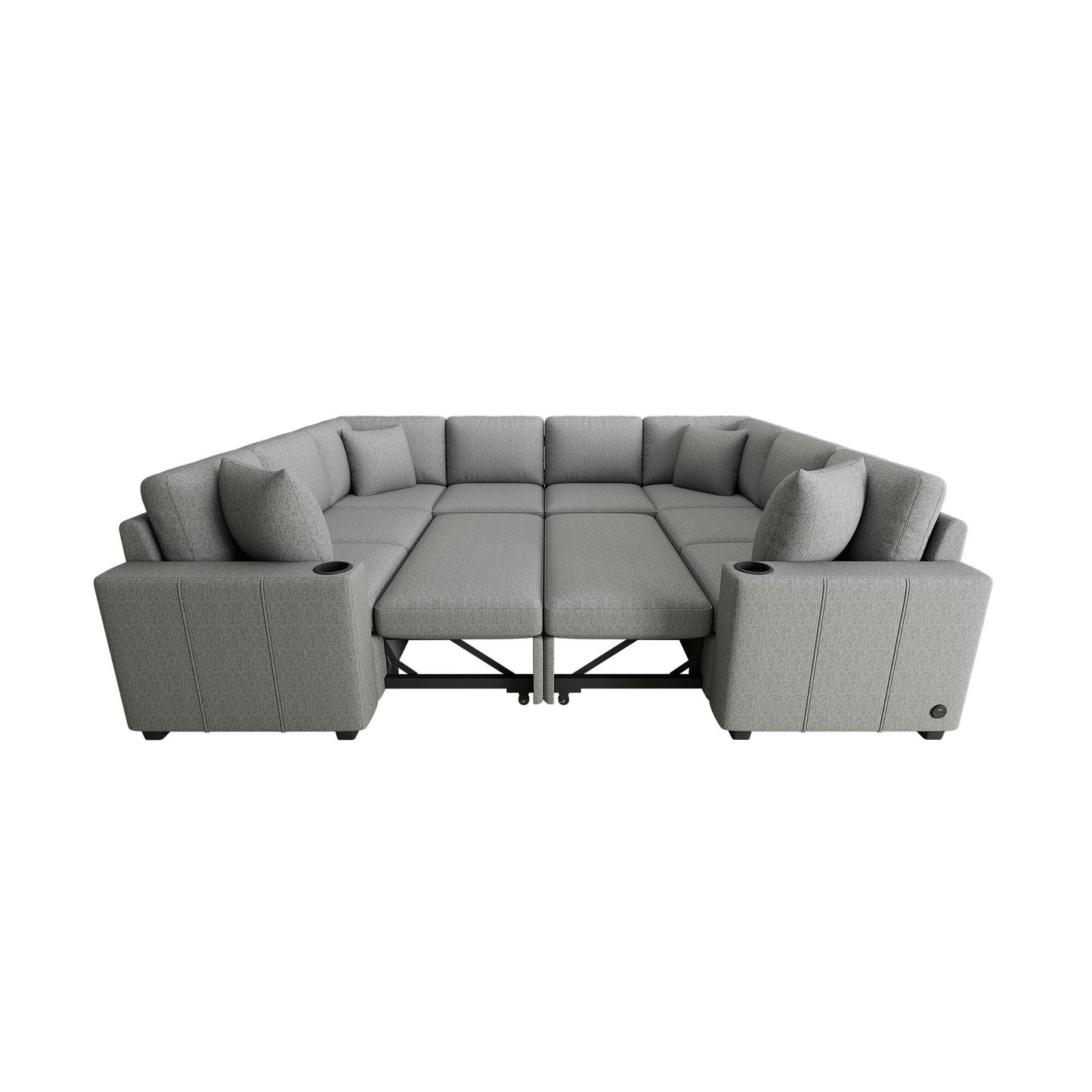 Divano componibile modulare a forma di U da 108 pollici con divano letto estraibile, porte USB e doppio portabicchieri per soggiorno