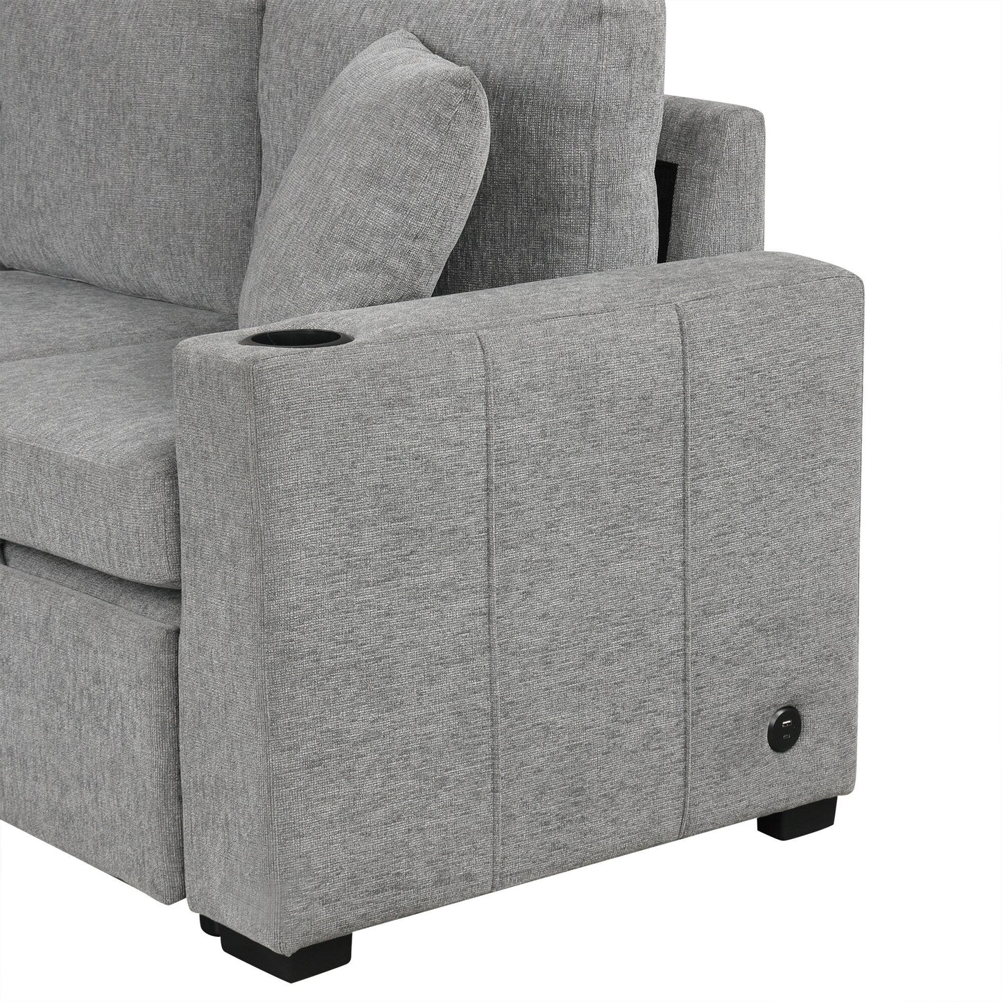 Divano componibile modulare a forma di U da 108 pollici con divano letto estraibile, porte USB e doppio portabicchieri per soggiorno
