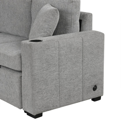 Divano componibile modulare a forma di U da 108 pollici con divano letto estraibile, porte USB e doppio portabicchieri per soggiorno