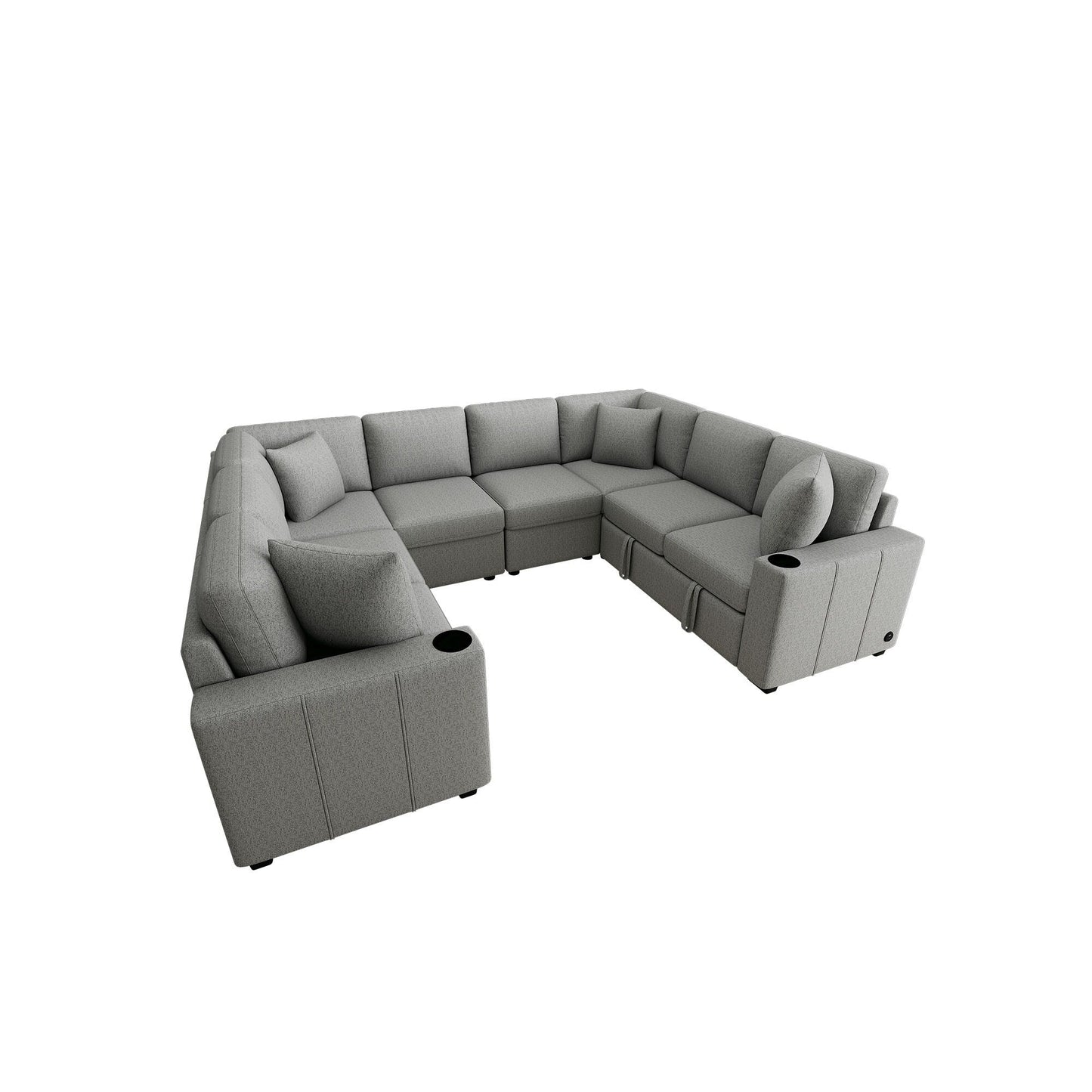 Divano componibile modulare a forma di U da 108 pollici con divano letto estraibile, porte USB e doppio portabicchieri per soggiorno