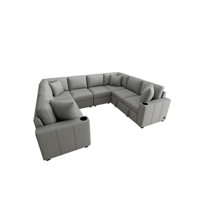 Divano componibile modulare a forma di U da 108 pollici con divano letto estraibile, porte USB e doppio portabicchieri per soggiorno