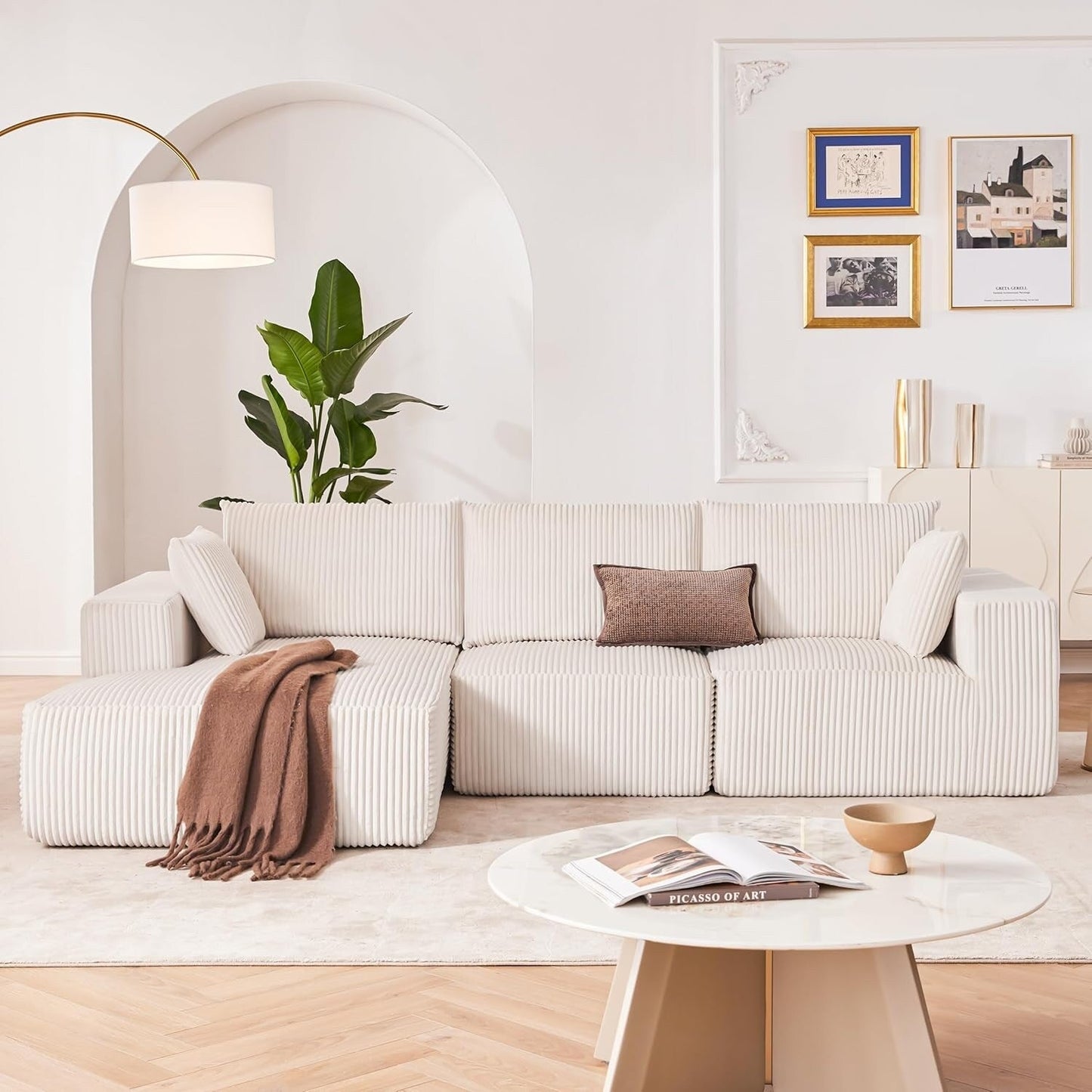 Divano componibile modulare 108 Cloud - Divano a L con seduta profonda e chaise longue, divano imbottito per soggiorno e camera da letto